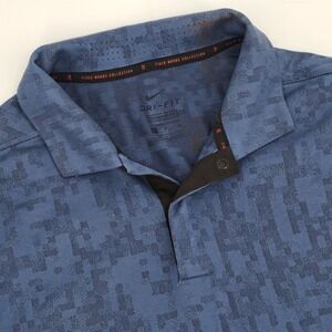 Nike Tiger Woods Collection Polo Mens Small Blue Dri-FIT Digital Camo Golf Shirt